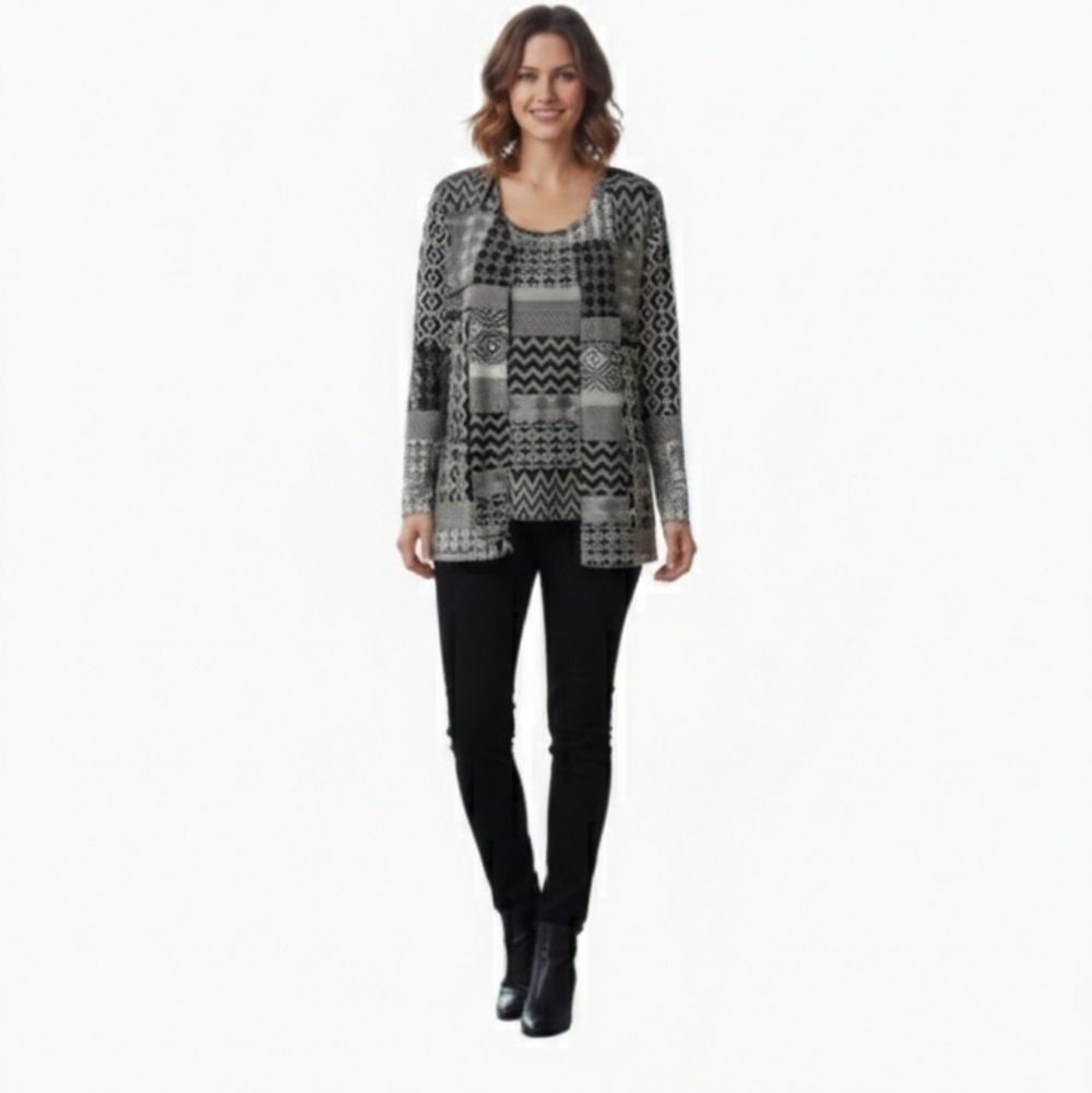 Christopher & Banks Black White Geometric Patchwork Tank Top & Jacket Set Large